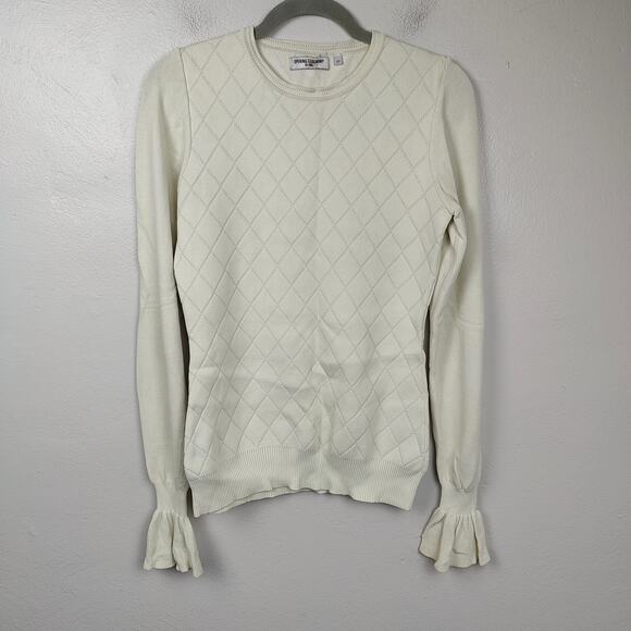 Opening Ceremony Flare Sleeve Sweater Womens Small Cream Argyle‎ Knit Viscose - Picture 1 of 6